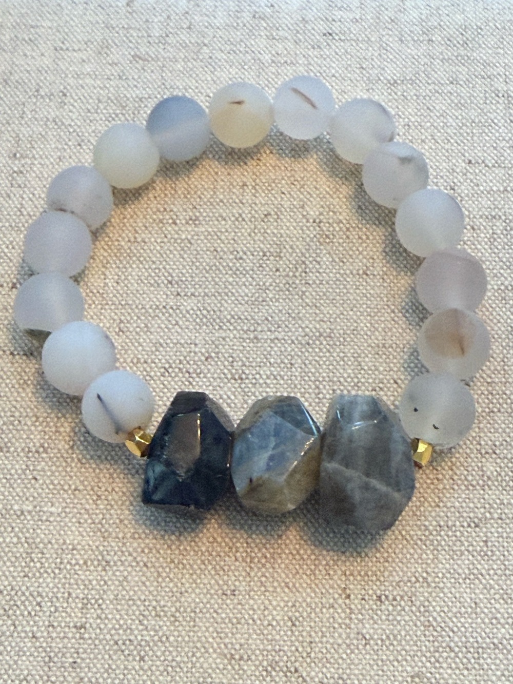 Labradorite Chunk Bracelet w/Agate Mala Beads NWT